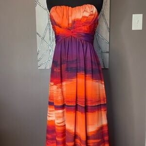 Elegant Orange and Purple Strapless Dress
